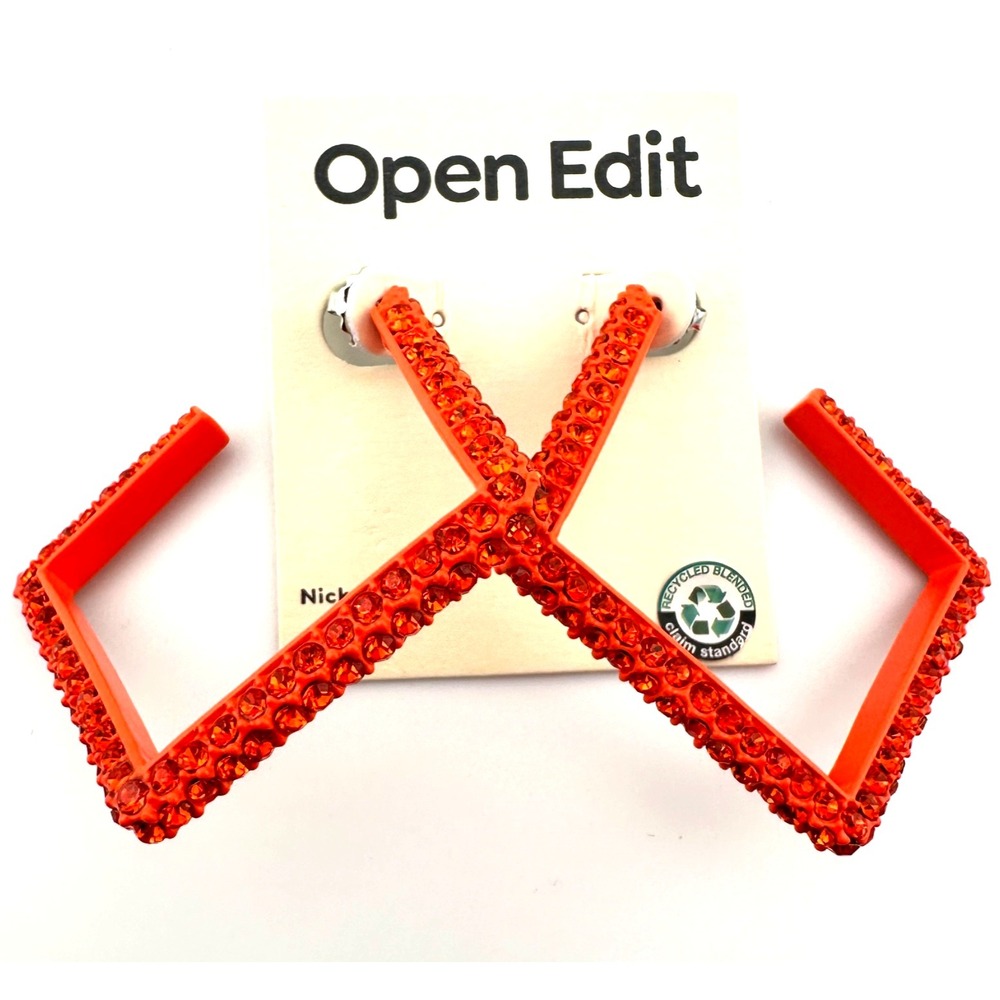 OPEN EDIT Neon Orange‎ Square Hoop Stud Earrings NWT 1980's
